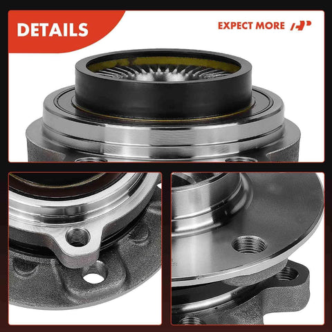 Close-up of BMW Front Wheel Bearing And Hub Assembly 2 Pack For 528i XDrive 535i XDrive 550i XDrive showing detailed metal parts.
