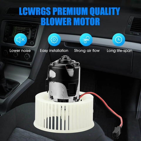HVAC Heater Blower Motor With Fan For BMW 5 Series 528i 535i 550i 640i 650i 740i 750i 740Li 750Li 2011 2016 Replacement AC Fan Replaces 700294 Direct Fit Replacement Plug And Play Easy Install OEM Quality Climate Control Component shown on car seat.
