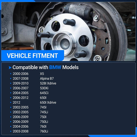 Rear Wheel Bearing And Hub Assembly Set Of 2 For BMW X5 2000-2006 And 5 Series 2004-2012 Models installed on vehicle