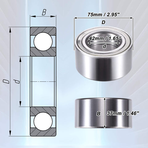 Diagram and measurements of Rear Wheel Bearing Set For BMW Fits 128i 1991-2013 318i 318is 320i 323i 325Ci 325i 325is 325iX 328Ci 328i 328is Silver Tone Pack Of 1 Plug And Play Ready