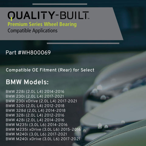 Beefed Up Rear Wheel Bearing WH800069 for BMW 2012 to 2021 models compatibility list and branding