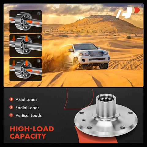 Detailed view of high-load capacity rear wheel hub for BMW fits 1991 to 2010 models including 325xi 330Ci 330i 330xi 525i 530i 535i 545i 550i 645Ci 650i 740i 740iL 750iL 840Ci 850Ci 850CSi 850i M3 Z3 Z8 built for easy drop in install