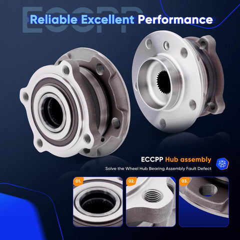 Beefed Up Front Wheel Hub Bearing Assembly 513305 for BMW X5 2007-2018 and X6 2008-2018 showing OE design with ABS, 5 lug fitting.
