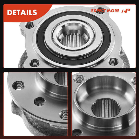 Front Wheel Bearing And Hub Assembly For BMW X5 X6 2007-2018 AWD Replacement with 4-hole flange, detailed close-up view