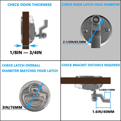 Diagram showing dimensions for Non Locking Flush Mount Boat Cam Latch Fits Two And A Half Inch Hole Surface Mount 316 Stainless Steel Marine Hatch Lock For Doors And Panels Corrosion Resistant Easy Install