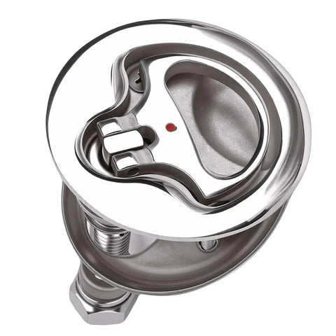 UPALDHOU boat cam latch, marine-grade 316 stainless steel with red dot indicator; close-up view.