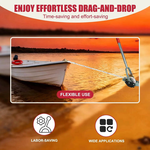 1.5 Ton Rope Puller With 20 Ft Of 0.6 Inch Rope Dual Hook Come Along Winch Heavy Duty Ratchet Puller used for dragging a boat ashore