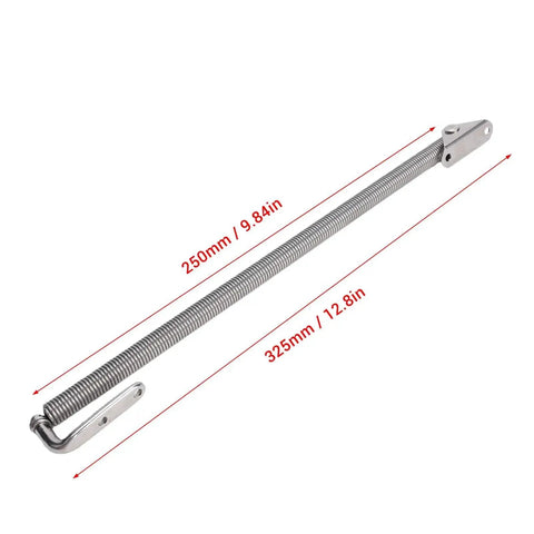 Jonlaki boat hatch support spring, side view, 316 stainless steel, 250mm length with mounting brackets