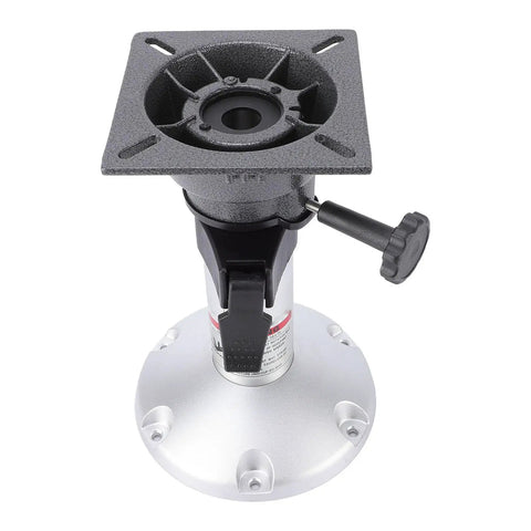 Front view of Focket boat seat pedestal mount with adjustable 13–18 in height, 360° swivel and locking knob.