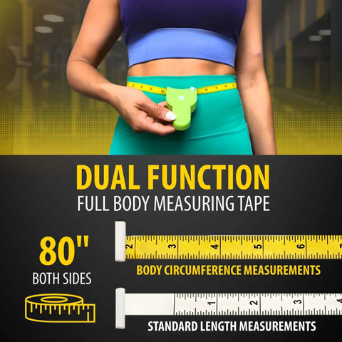 Body Tape Measure - 80 Inch Automatic Telescopic Tape Measure - Retractable Measuring Tape for Body: Waist, Hip, Bust, Arms, and More (Black - 80 inch) shown in use for body measurements.