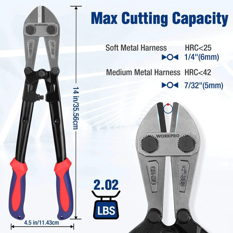 Diagram of W017004A 14 Inch Bolt Cutter With Bi-Material Handles Soft Rubber Grips Drop Forged Chrome Molybdenum Steel Jaws