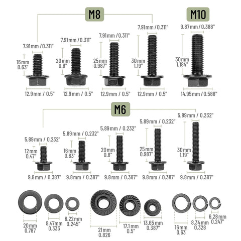 Nuts And Bolts Assortment Kit 272 Pieces Flange Hex Bolts Nuts Washers Grade 10.9 Black Carbon Steel M6 M8 M10 diagram