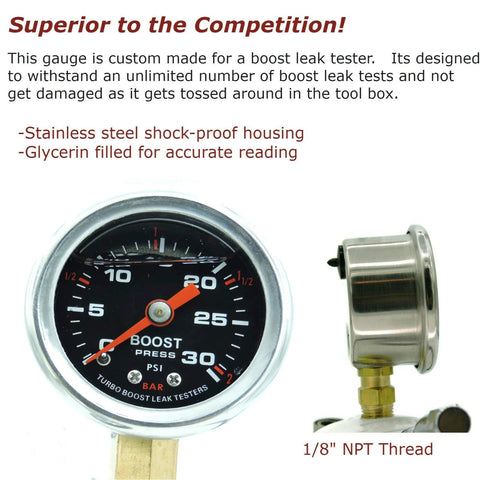 Boost leak tester kit, medium aluminum gauge, 4-inch (102 mm) size with 1/8 inch NPT threaded fitting