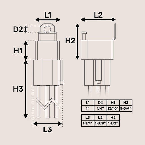 Diagram of 6 Pack 4 Pin 12V Bosch Style Fused Relay Switch Kit with measurements, 30A Fuse, 14 AWG Wires, Interlocking Harness Socket Holder.