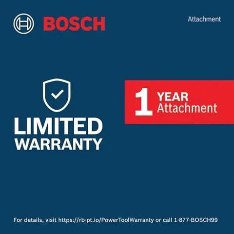 Limited warranty card with Bosch logo and 1-year attachment information