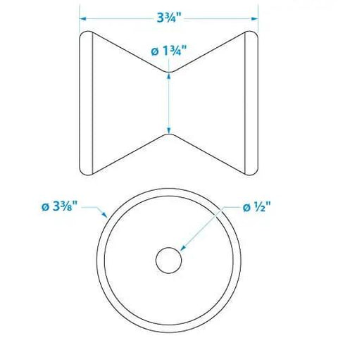 Technical diagram of Bow Roller For Boat Trailer Molded Black Four Inch By One Half Inch Smooth Loading And Centering Cushioned Bow Protection Oil Fuel And Salt Resistant Replacement Part By Seachoice.
