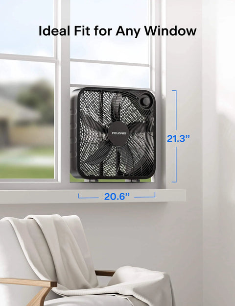 Go To Box Fan For Bedroom And Living Areas With 3 Speed Settings And 2295 CFM Airflow installed in window, lightweight design.