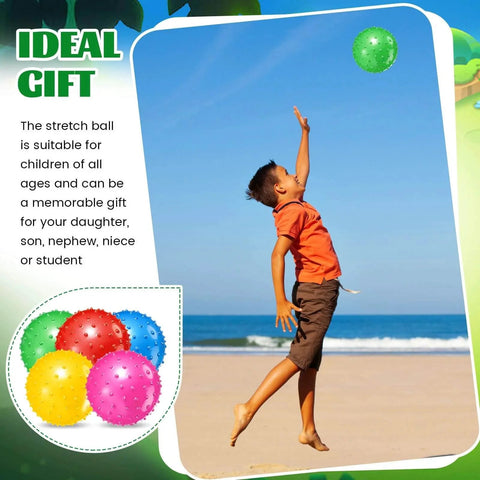 Child playing on beach with green 200 Pcs Knobby Balls 6.3 Inch Soft Bouncy Balls Bulk Inflatable Sensory Toys