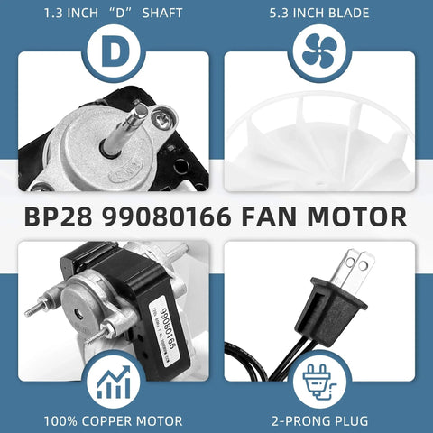 S99080166 BP28 Bathroom Vent Bath Fan Motor Kit Replacement YJF6178 with 1.3-inch shaft and 5.3-inch blade, copper motor