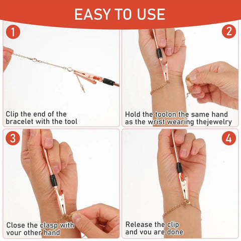 Steps to use 3-Piece Bracelet Clasp Helper Tools Set For Easy Jewelry Fasteners, Stainless Steel Clips For Women