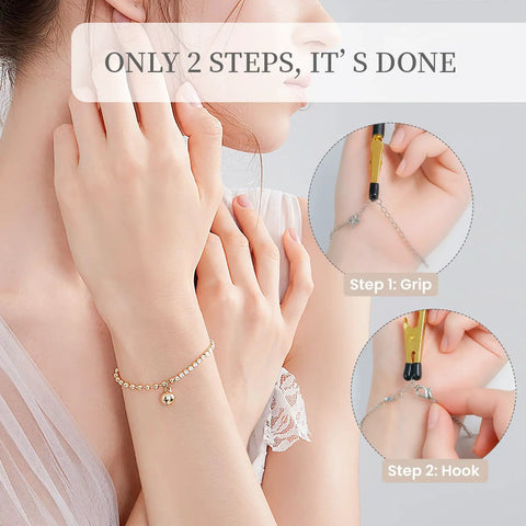Two Pack Bracelet Helper Tool Set With Non Slip Tips For One Handed Clasping Easy To Put On Yourself Jewelry Fastener shown gripping a bracelet