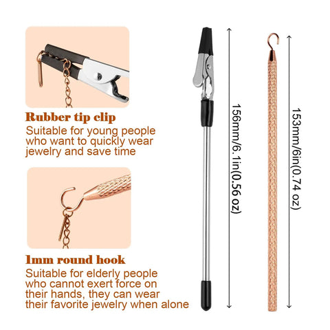 Two Pack Bracelet Helper Tools For Easy One Handed Jewelry On And Off Portable Clip And Hook Fasteners For Clasps Necklaces Zippers And Crafts By Vnsuyo, showing measurements and rubber tip clip with round hook
