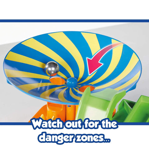 Two Brainteaser Marble Maze Challenges For Ages 5 to 9 Standard Edition with obstacle board funnel section and marble.