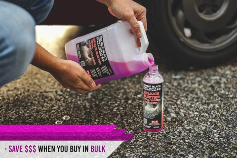 Person pouring Brake Buster Wheel Cleaner With Non Acid Formula For Safe Use On All Wheels Removes Brake Dust Dirt And Corrosion into a bottle