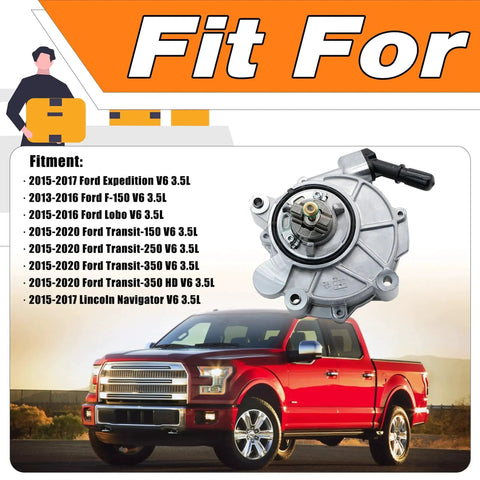 Brake Vacuum Pump For Ford F-150 Expedition Transit And Lincoln Navigator 3.5L Engine 2013-2020, product diagram and truck
