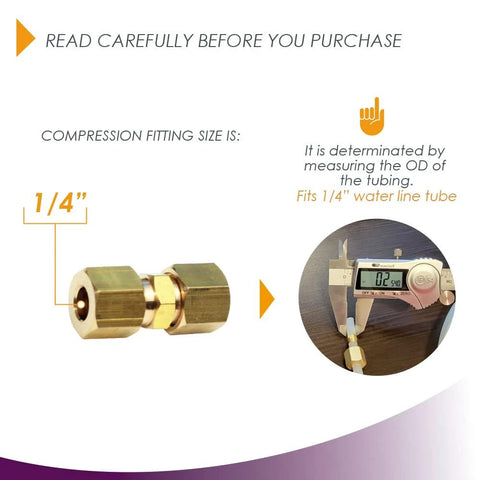 Brass ice maker water line compression fitting, 1/4 in OD x 1/4 in OD, pack of 2