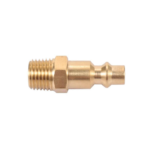 Heavy Duty Brass Quarter Inch NPT Male Industrial Air Hose Quick Connect Adapter in side view