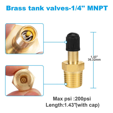 Brass 1/4-in Schrader inflation valve with push-to-connect for 1/4-in OD air tubing; black cap, 1.43 in length.