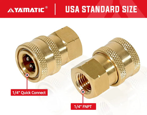 YAMATIC brass pressure washer adapters, 1/4 inch quick-connect to 1/4 inch female NPT, 2-pack