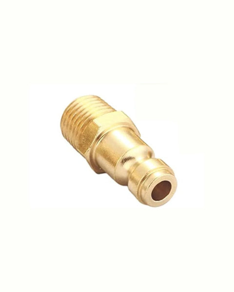 Brass One Quarter Inch NPT Male Air Hose Quick Connect Adapter Kit For Type C Automotive Couplers, shown close-up