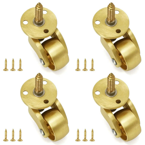 Universal Brass Caster Wheels 21mm 360 Degree Swivel Stem Casters Set Of 4 With 12 Screws Heavy Duty Furniture Replacement