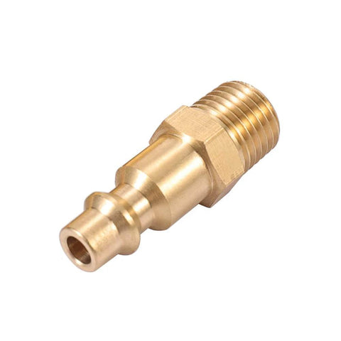 Heavy Duty Brass Quarter Inch NPT Male Industrial Air Hose Quick Connect Adapter Kit With Air Couplers And Plugs Ten Piece Set Compatible With Industrial M Style Type D Couplers For Hoses And Air Tools