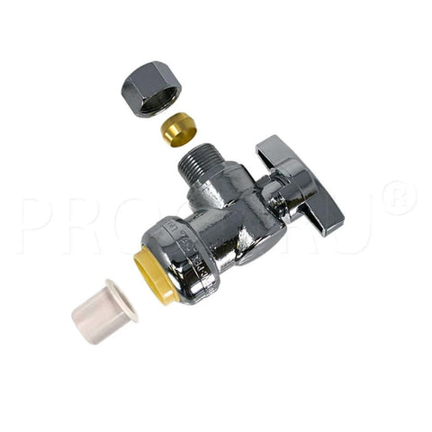 Easy Push Fit Angle Stop Valve Half Inch Inlet To Three Eighth Inch Compression Outlet Quarter Turn Brass Shutoff for copper pipes