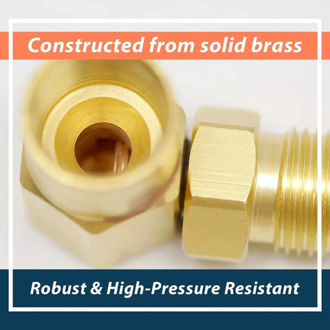 Close-up of brass Argon Gas Adaptor For Welder Lines With 90 Degree Elbow Heavy Duty Build showing solid construction and right-angle design
