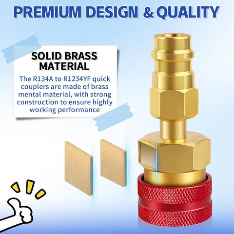 R1234YF To R134A Quick Coupler Kit For Automotive AC DIY Friendly Dual Side Adapters with brass material and red fitting