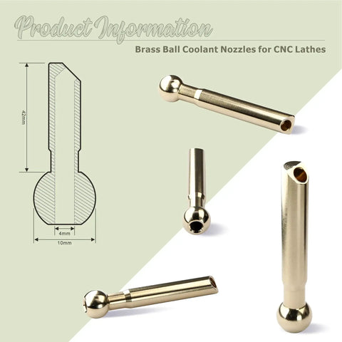5 Pack 10Mm Brass Ball CNC Nozzle With Slanted Hole And Screw Lock, showing side and angle views for jewelry lathes.