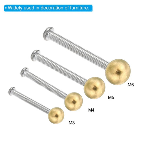 M6x1 Brass Ball Finial Thread Cap Nuts 20 Pack displayed with varying sizes for furniture lighting DIY projects