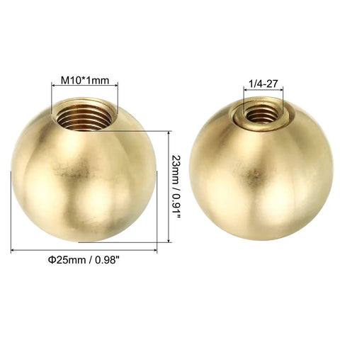 Brass Ball Lamp Finials Caps Knob 25mm 1 Inch 2 Piece Set for lamp shade harp top decoration and furniture lighting, screw cap nuts