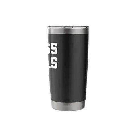 Black tumbler side view with Brass Balls - Funny Saying Sarcastic Novelty Guys Cool Men Stainless Steel Insulated Tumbler design.