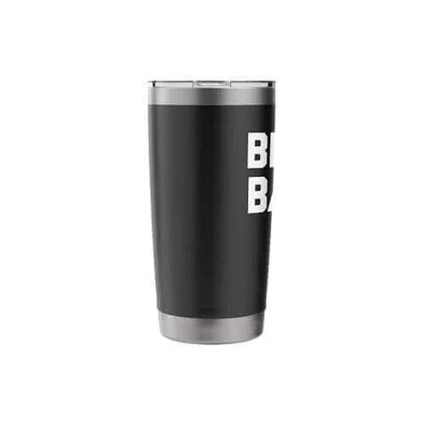 Brass Balls - Funny Saying Sarcastic Novelty Guys Cool Men Stainless Steel Insulated Tumbler, black with white lettering, front view