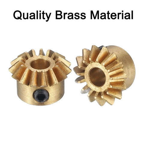 Bevel Gear Set 2pc 0.8 Module 1 To 1 Reduction 15 Teeth Gear 4mm Hole 45 Degree, brass material
