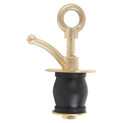 Keenso brass boat deck drain plug with black rubber seal and locking mechanism, front view