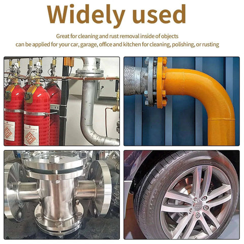 Image showing the diverse applications of 6 Pieces Brass Bore Brushes in Different Sizes for cleaning pipes and automotive parts.