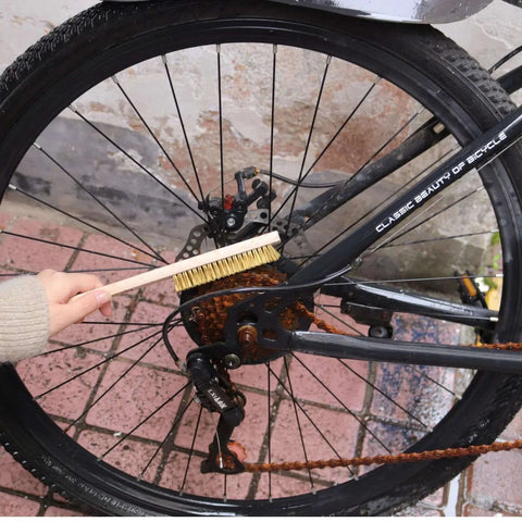 Soft Brass Bristle Wire Brush for Cleaning Metal Rust on bicycle chain with 10" Beechwood Handle