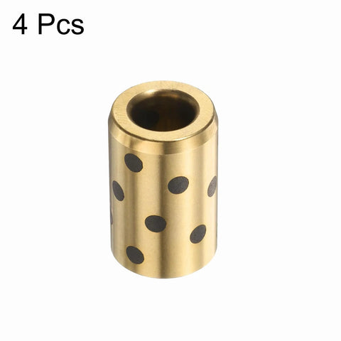 Brass sleeve bearing with graphite dots for lubrication, 8mm bore, 15mm OD, 24mm height; set of 4 pieces shown.