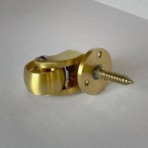 Side view of Solid Brass Caster Wheel Set 25mm Diameter 360 Degree Swivel With Screw Fitting Vintage Style Furniture Casters
